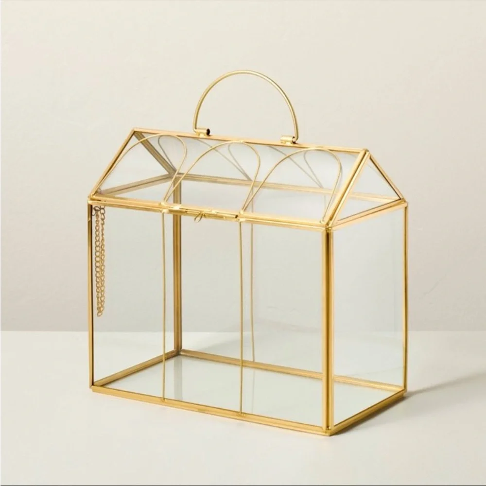 Hearth & Hand Large Scalloped Brass m Decorative Glass Greenhouse NWT